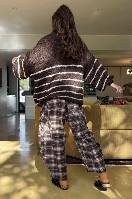 Big Softie Stripe Funnel Grunge Knit Chocolate Stone